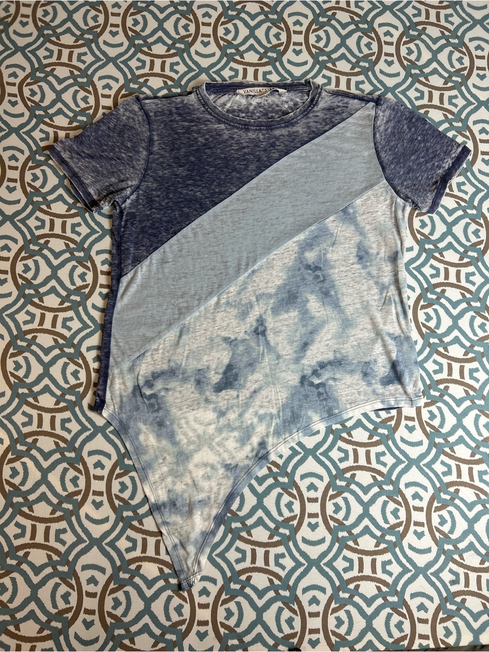 Vanilla Star Blue Multi-Tone Asymmetric Tie-Dye Tee